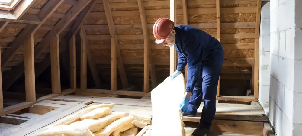 tech removing standard attic insulation